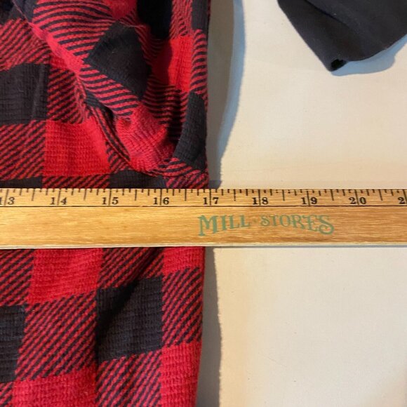 LL Bean Women M Waffle One Piece Pajama Red Buffalo Plaid Longjohns Button Front - Picture 7 of 10